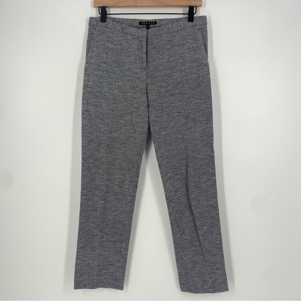 Theory Cropped Cotton Navy Blue White Knit Trousers Slacks Dress Pants